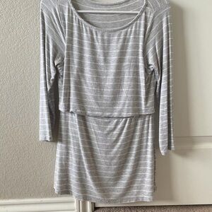Gray Striped Long Sleeve Maternity/Nursing Top